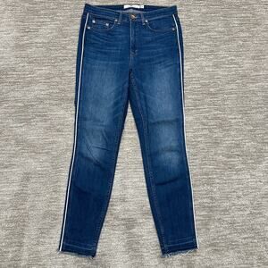 Vineyard Vines Jeans Womens 29 Blue Denim Skinny Tuxedo Stripe Raw Hem Preppy